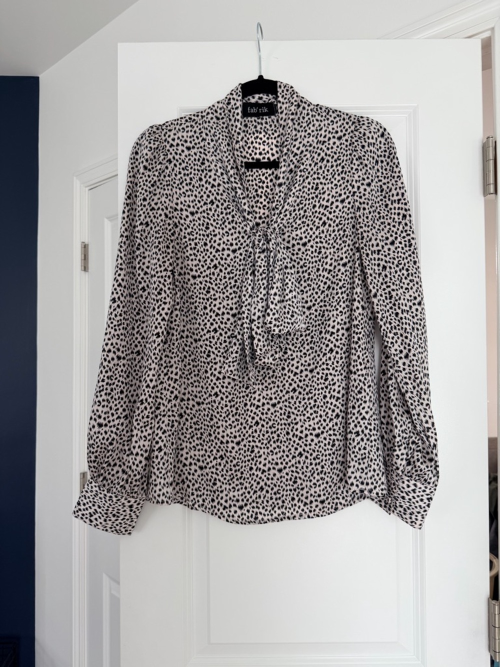 fab'rik Black and White Spot Tie-Neck Blouse